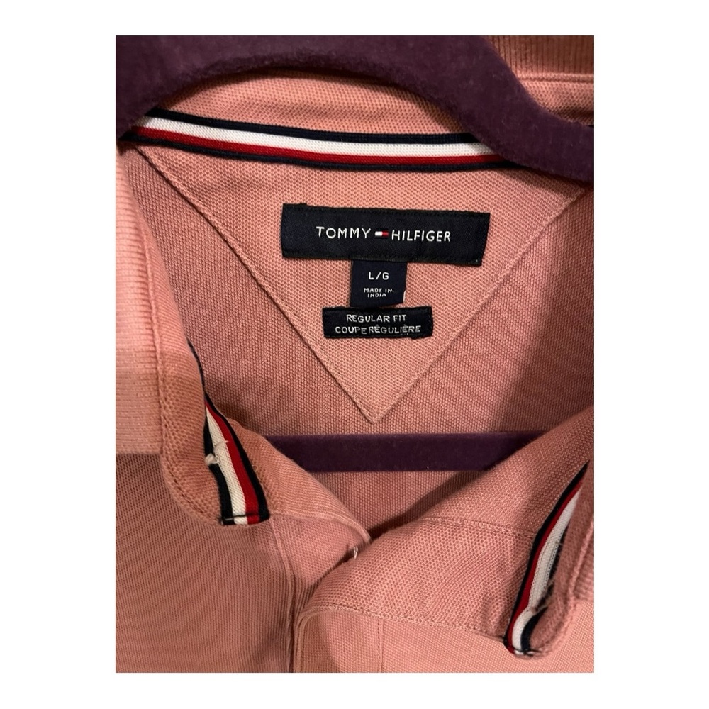 Tommy Hilfiger Pink Polo Shirt Short Sleeve‎ Block Logo Classic Fit Size Large - Picture 3 of 7